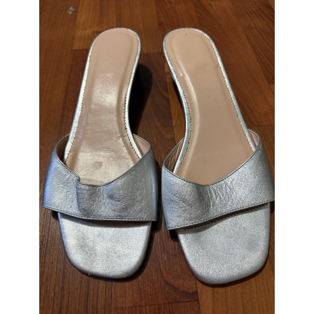 Silver Heeled Mules Slip On Sandals Party Dress Shoes